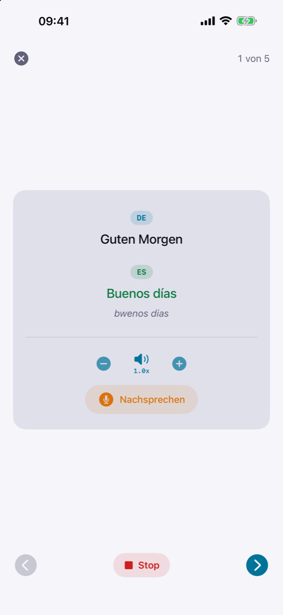 Flashcard — practice pronunciation with real-time feedback